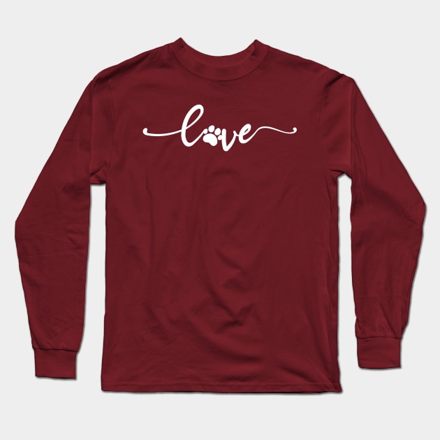 Paw Print on Love Text Illustration Long Sleeve T-Shirt by RubyCollection